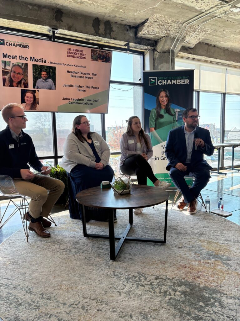 Panelists participate in the Meet the Media discussion during the Wisconsin Small Business Academy event in Green Ba